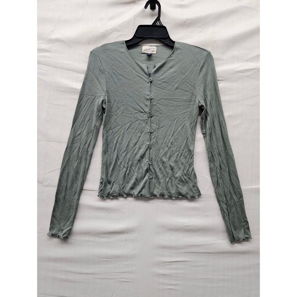 Universal Thread Womens Ribbed Cardigan Green Rayon Blend Casual Size Small